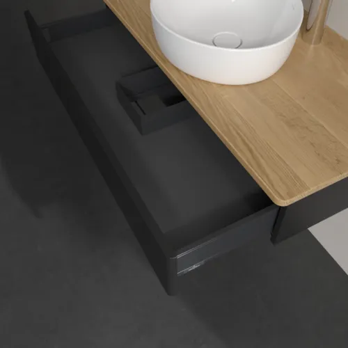 Bild von VILLEROY BOCH Antao Waschbeckenunterschrank, 1 Auszug, 1000 x 190 x 500 mm, Front ohne Struktur, Black Matt Lacquer / Honey Oak #K09051PD