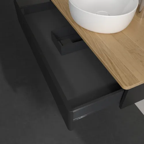 Bild von VILLEROY BOCH Antao Waschbeckenunterschrank, 1 Auszug, 1000 x 190 x 500 mm, Front ohne Struktur, Black Matt Lacquer / Honey Oak #K09051PD