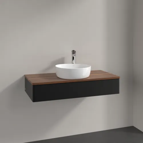Obrázek VILLEROY BOCH Toaletní stolek Antao, 1 zásuvka, 1000 x 190 x 500 mm, přední strana bez konstrukce, černý matný lak / teplý ořech #K09052PD