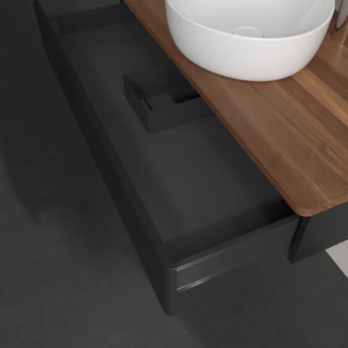 Obrázek VILLEROY BOCH Toaletní stolek Antao, 1 zásuvka, 1000 x 190 x 500 mm, přední strana bez konstrukce, černý matný lak / teplý ořech #K09052PD