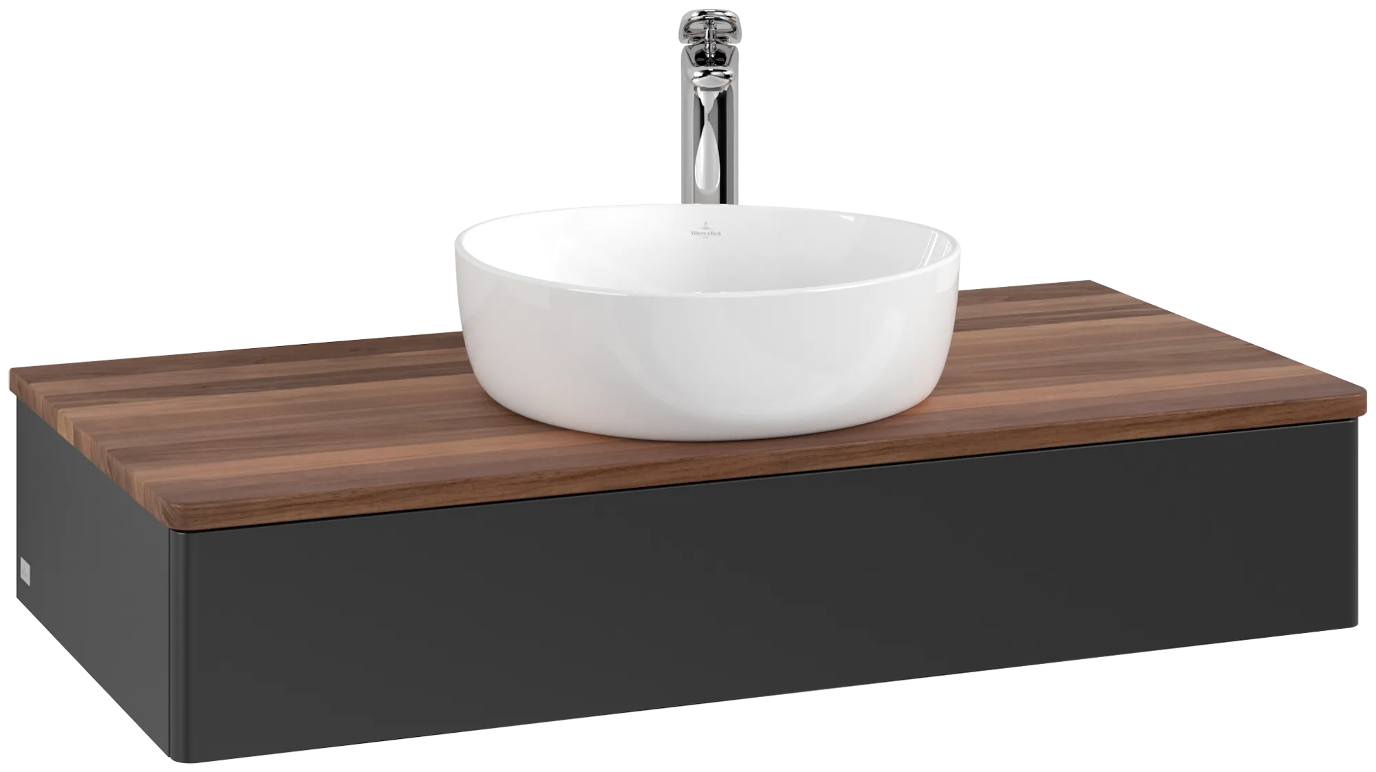 Bild von VILLEROY BOCH Antao Waschbeckenunterschrank, 1 Auszug, 1000 x 190 x 500 mm, Front ohne Struktur, Black Matt Lacquer / Warm Walnut #K09052PD