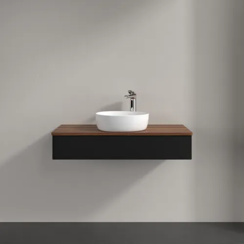 Obrázek VILLEROY BOCH Toaletní stolek Antao, 1 zásuvka, 1000 x 190 x 500 mm, přední strana bez konstrukce, černý matný lak / teplý ořech #K09052PD