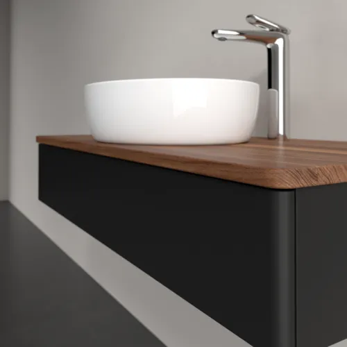 Obrázek VILLEROY BOCH Toaletní stolek Antao, 1 zásuvka, 1000 x 190 x 500 mm, přední strana bez konstrukce, černý matný lak / teplý ořech #K09052PD