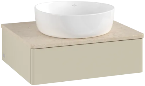 Bild von VILLEROY BOCH Antao Waschbeckenunterschrank, 1 Auszug, 600 x 190 x 500 mm, Front ohne Struktur, Silk Grey Matt Lacquer / Botticino #K07013HJ