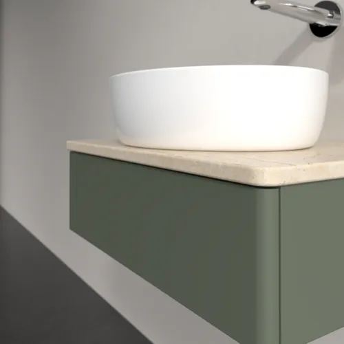 Picture of VILLEROY BOCH Antao Vanity unit, 1 pull-out compartment, 600 x 190 x 500 mm, Front without structure, Leaf Green Matt Lacquer / Botticino #K07013HL