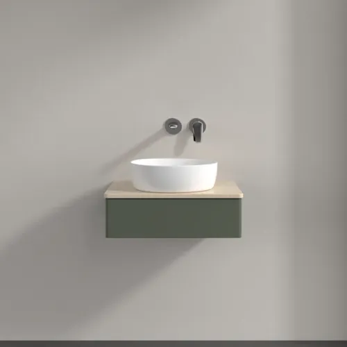 Picture of VILLEROY BOCH Antao Vanity unit, 1 pull-out compartment, 600 x 190 x 500 mm, Front without structure, Leaf Green Matt Lacquer / Botticino #K07013HL