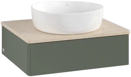 Bild von VILLEROY BOCH Antao Waschbeckenunterschrank, 1 Auszug, 600 x 190 x 500 mm, Front ohne Struktur, Leaf Green Matt Lacquer / Botticino #K07013HL