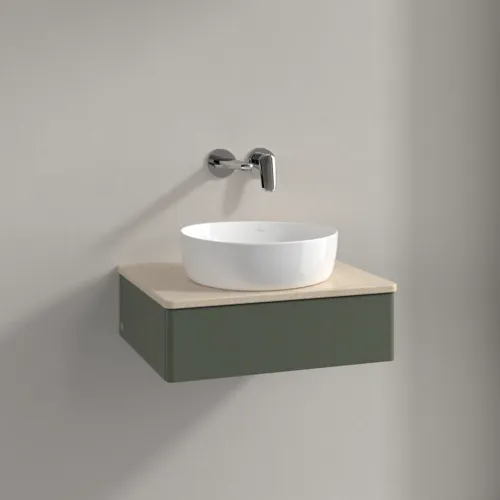 Picture of VILLEROY BOCH Antao Vanity unit, 1 pull-out compartment, 600 x 190 x 500 mm, Front without structure, Leaf Green Matt Lacquer / Botticino #K07013HL