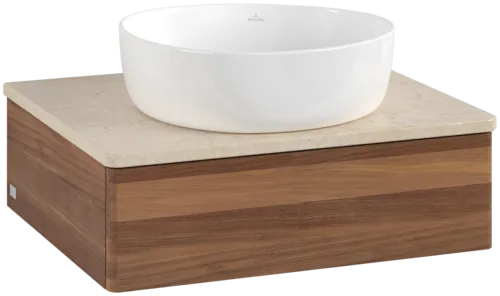 Bild von VILLEROY BOCH Antao Waschbeckenunterschrank, 1 Auszug, 600 x 190 x 500 mm, Front ohne Struktur, Warm Walnut / Botticino #K07013HM