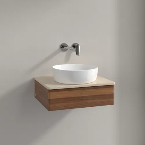 Bild von VILLEROY BOCH Antao Waschbeckenunterschrank, 1 Auszug, 600 x 190 x 500 mm, Front ohne Struktur, Warm Walnut / Botticino #K07013HM