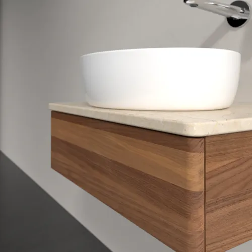 Bild von VILLEROY BOCH Antao Waschbeckenunterschrank, 1 Auszug, 600 x 190 x 500 mm, Front ohne Struktur, Warm Walnut / Botticino #K07013HM