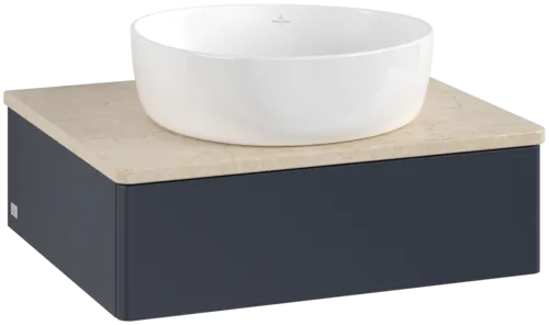Bild von VILLEROY BOCH Antao Waschbeckenunterschrank, 1 Auszug, 600 x 190 x 500 mm, Front ohne Struktur, Midnight Blue Matt Lacquer / Botticino #K07013HG