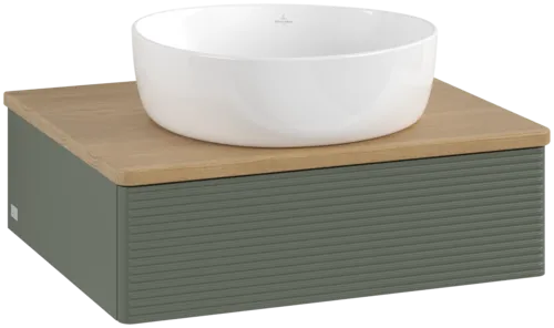 Bild von VILLEROY BOCH Antao Waschbeckenunterschrank, 1 Auszug, 600 x 190 x 500 mm, Front mit Struktur, Leaf Green Matt Lacquer / Honey Oak #K07111HL