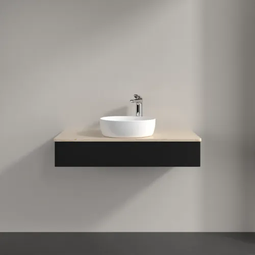 Bild von VILLEROY BOCH Antao Waschbeckenunterschrank, 1 Auszug, 1000 x 190 x 500 mm, Front ohne Struktur, Black Matt Lacquer / Botticino #K09053PD