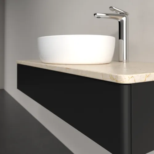 Bild von VILLEROY BOCH Antao Waschbeckenunterschrank, 1 Auszug, 1000 x 190 x 500 mm, Front ohne Struktur, Black Matt Lacquer / Botticino #K09053PD