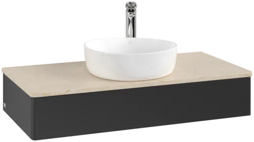 Picture of VILLEROY BOCH Antao Vanity unit, 1 pull-out compartment, 1000 x 190 x 500 mm, Front without structure, Black Matt Lacquer / Botticino #K09053PD