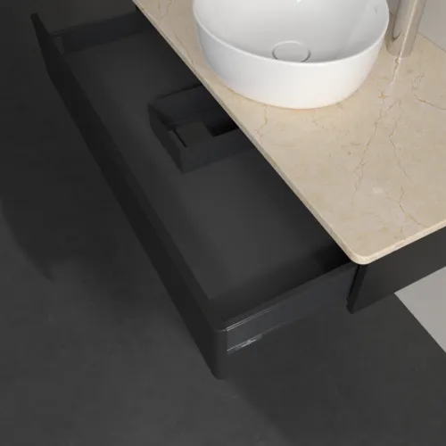 Bild von VILLEROY BOCH Antao Waschbeckenunterschrank, 1 Auszug, 1000 x 190 x 500 mm, Front ohne Struktur, Black Matt Lacquer / Botticino #K09053PD