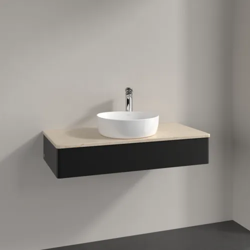 Bild von VILLEROY BOCH Antao Waschbeckenunterschrank, 1 Auszug, 1000 x 190 x 500 mm, Front ohne Struktur, Black Matt Lacquer / Botticino #K09053PD