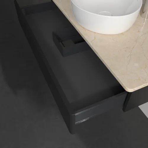 Bild von VILLEROY BOCH Antao Waschbeckenunterschrank, 1 Auszug, 1000 x 190 x 500 mm, Front ohne Struktur, Black Matt Lacquer / Botticino #K09053PD