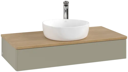 Bild von VILLEROY BOCH Antao Waschbeckenunterschrank, 1 Auszug, 1000 x 190 x 500 mm, Front ohne Struktur, Stone Grey Matt Lacquer / Honey Oak #K09051HK