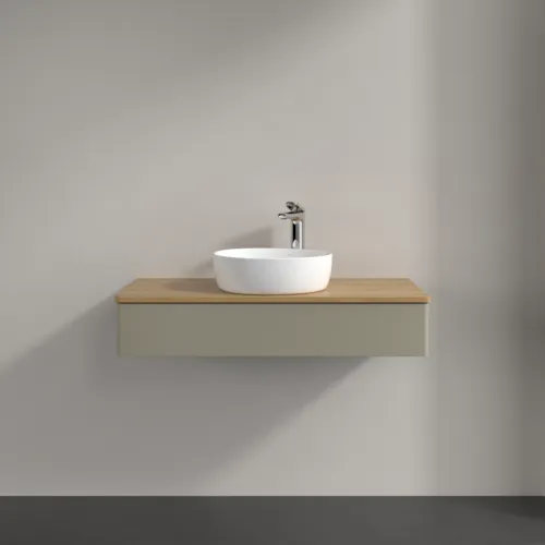 Bild von VILLEROY BOCH Antao Waschbeckenunterschrank, 1 Auszug, 1000 x 190 x 500 mm, Front ohne Struktur, Stone Grey Matt Lacquer / Honey Oak #K09051HK