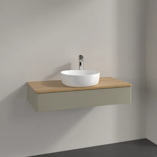 Bild von VILLEROY BOCH Antao Waschbeckenunterschrank, 1 Auszug, 1000 x 190 x 500 mm, Front ohne Struktur, Stone Grey Matt Lacquer / Honey Oak #K09051HK