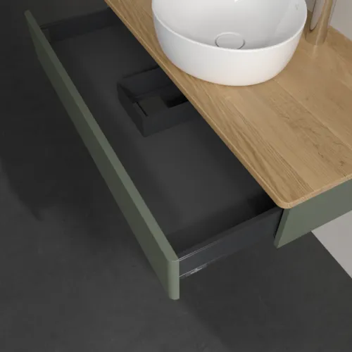 Bild von VILLEROY BOCH Antao Waschbeckenunterschrank, 1 Auszug, 1000 x 190 x 500 mm, Front ohne Struktur, Leaf Green Matt Lacquer / Honey Oak #K09051HL
