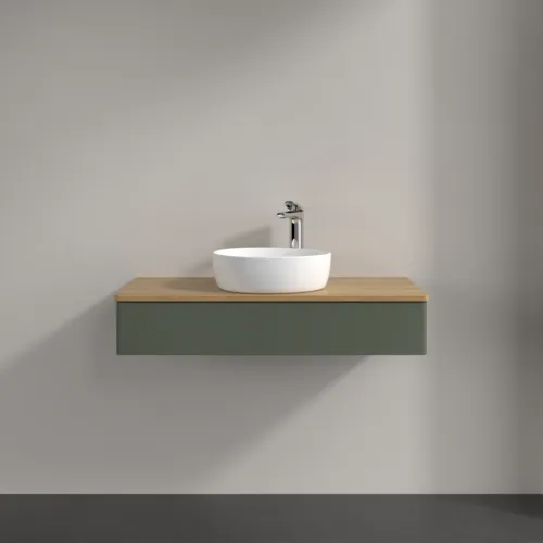 Bild von VILLEROY BOCH Antao Waschbeckenunterschrank, 1 Auszug, 1000 x 190 x 500 mm, Front ohne Struktur, Leaf Green Matt Lacquer / Honey Oak #K09051HL
