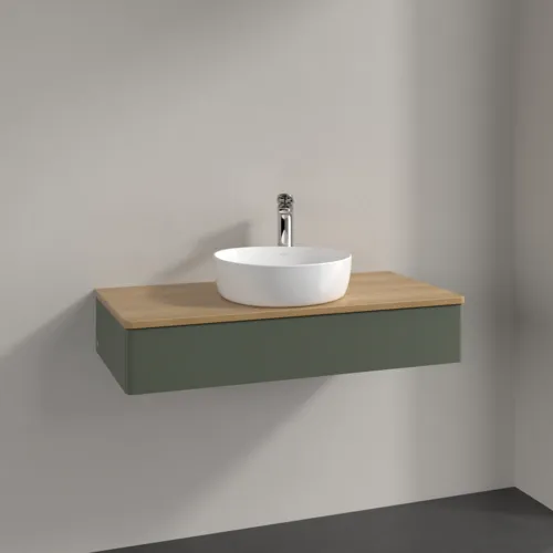 Bild von VILLEROY BOCH Antao Waschbeckenunterschrank, 1 Auszug, 1000 x 190 x 500 mm, Front ohne Struktur, Leaf Green Matt Lacquer / Honey Oak #K09051HL