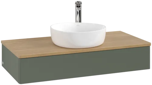 Bild von VILLEROY BOCH Antao Waschbeckenunterschrank, 1 Auszug, 1000 x 190 x 500 mm, Front ohne Struktur, Leaf Green Matt Lacquer / Honey Oak #K09051HL