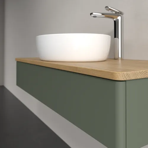 Bild von VILLEROY BOCH Antao Waschbeckenunterschrank, 1 Auszug, 1000 x 190 x 500 mm, Front ohne Struktur, Leaf Green Matt Lacquer / Honey Oak #K09051HL