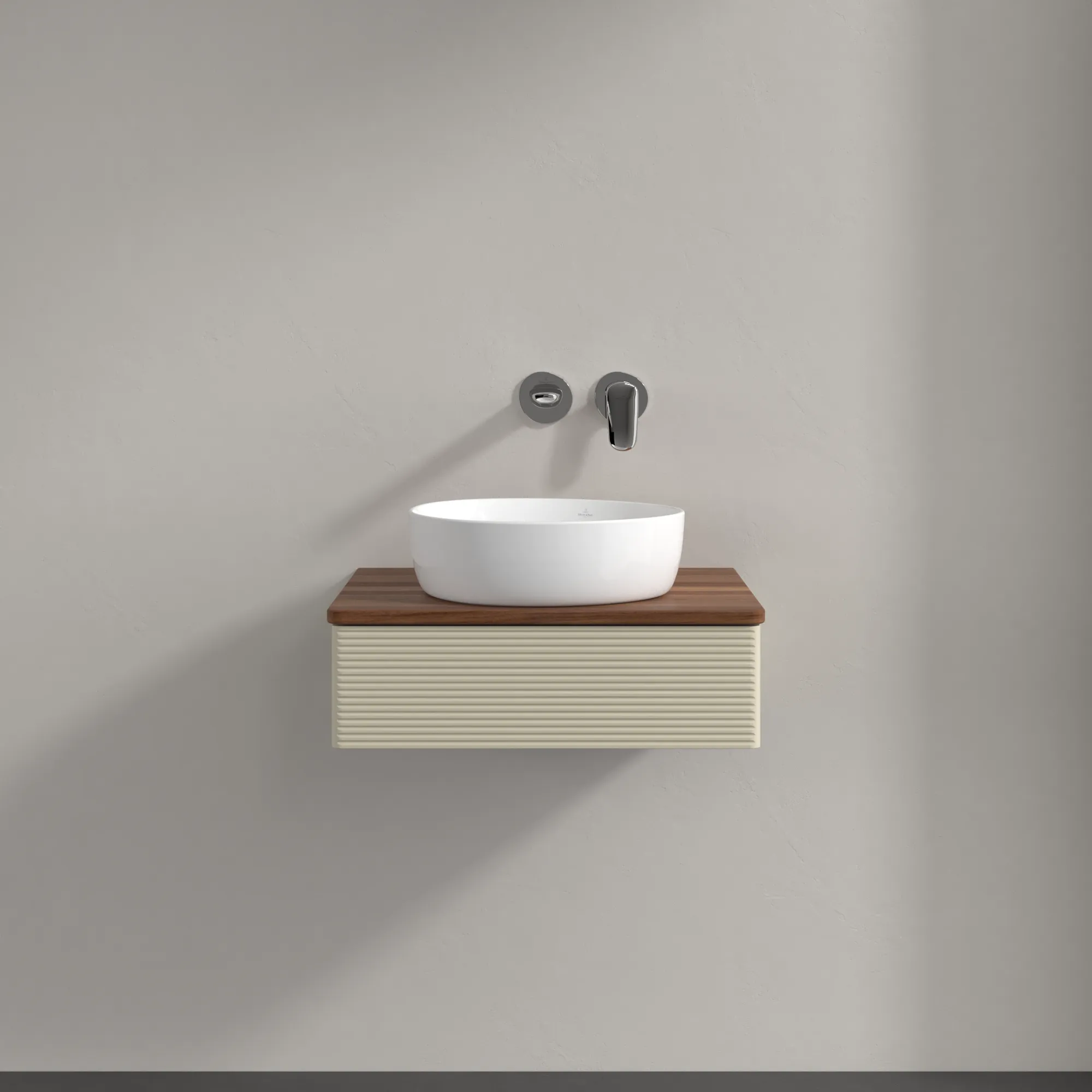 Bild von VILLEROY BOCH Antao Waschbeckenunterschrank, 1 Auszug, 600 x 190 x 500 mm, Front mit Struktur, Silk Grey Matt Lacquer / Warm Walnut #K07112HJ