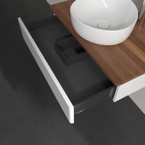 Bild von VILLEROY BOCH Antao Waschbeckenunterschrank, 1 Auszug, 800 x 190 x 500 mm, Front ohne Struktur, Glossy White Lacquer / Warm Walnut #K08052GF