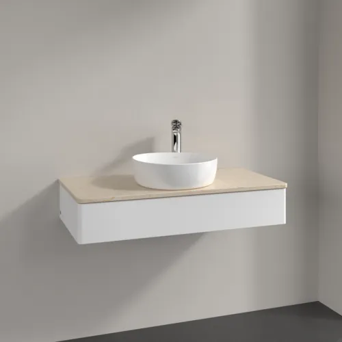 Obrázek VILLEROY BOCH Toaletní skříňka Antao, 1 zásuvka, 1000 x 190 x 500 mm, přední strana bez konstrukce, bílý matný lak / Botticino #K09053MT