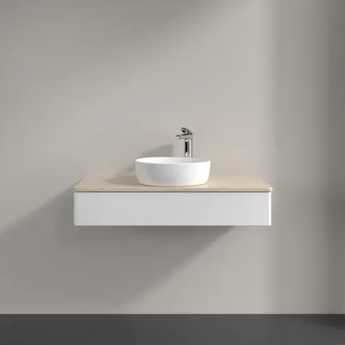 Obrázek VILLEROY BOCH Toaletní skříňka Antao, 1 zásuvka, 1000 x 190 x 500 mm, přední strana bez konstrukce, bílý matný lak / Botticino #K09053MT