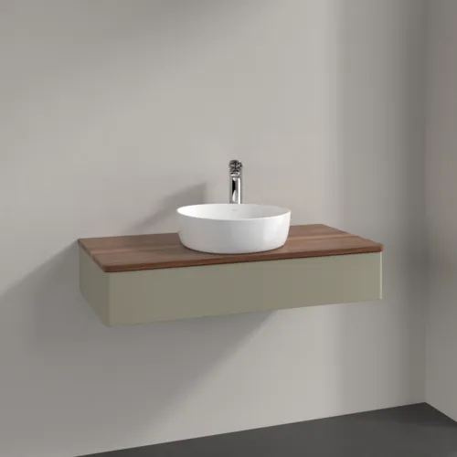 Picture of VILLEROY BOCH Antao Vanity unit, 1 pull-out compartment, 1000 x 190 x 500 mm, Front without structure, Stone Grey Matt Lacquer / Warm Walnut #K09052HK