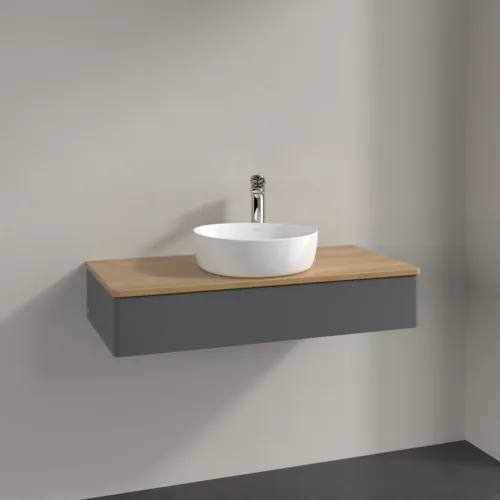 Picture of VILLEROY BOCH Antao Vanity unit, 1 pull-out compartment, 1000 x 190 x 500 mm, Front without structure, Anthracite Matt Lacquer / Honey Oak #K09051GK