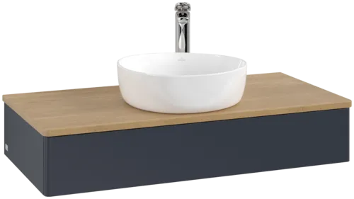 Bild von VILLEROY BOCH Antao Waschbeckenunterschrank, 1 Auszug, 1000 x 190 x 500 mm, Front ohne Struktur, Midnight Blue Matt Lacquer / Honey Oak #K09051HG