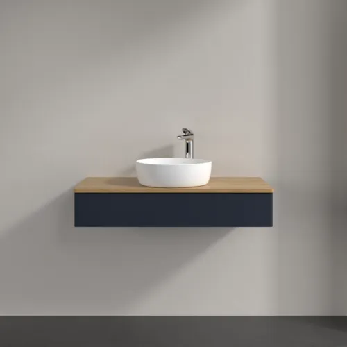 Obrázek VILLEROY BOCH Toaletní skříňka Antao, 1 zásuvka, 1000 x 190 x 500 mm, přední strana bez konstrukce, Midnight Blue Matt Lacquer / Honey Oak #K09051HG