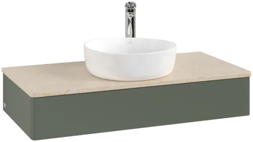 Bild von VILLEROY BOCH Antao Waschbeckenunterschrank, 1 Auszug, 1000 x 190 x 500 mm, Front ohne Struktur, Leaf Green Matt Lacquer / Botticino #K09053HL