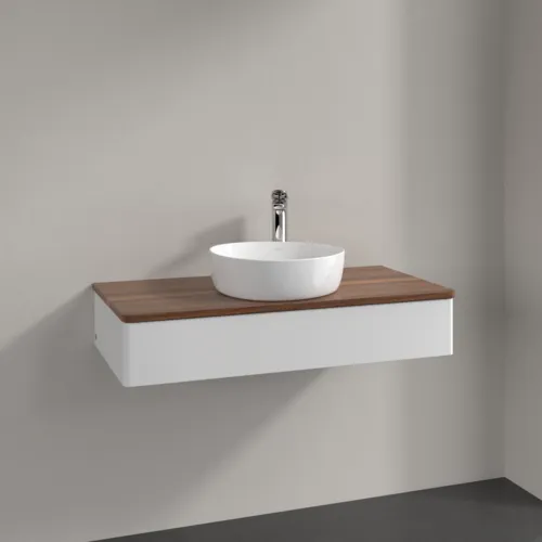 Picture of VILLEROY BOCH Antao Vanity unit, 1 pull-out compartment, 1000 x 190 x 500 mm, Front without structure, Glossy White Lacquer / Warm Walnut #K09052GF