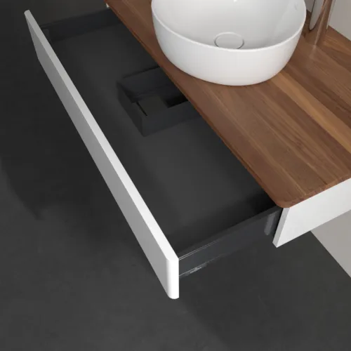 Picture of VILLEROY BOCH Antao Vanity unit, 1 pull-out compartment, 1000 x 190 x 500 mm, Front without structure, Glossy White Lacquer / Warm Walnut #K09052GF