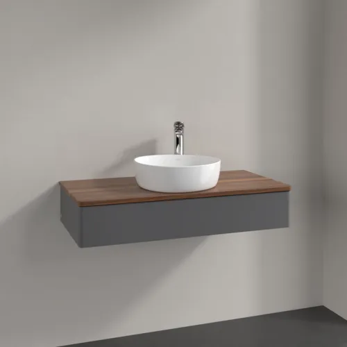 Bild von VILLEROY BOCH Antao Waschbeckenunterschrank, 1 Auszug, 1000 x 190 x 500 mm, Front ohne Struktur, Anthracite Matt Lacquer / Warm Walnut #K09052GK