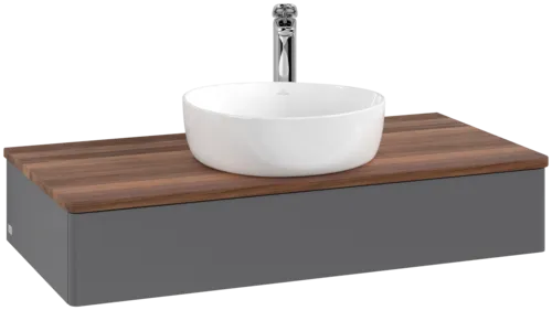 Bild von VILLEROY BOCH Antao Waschbeckenunterschrank, 1 Auszug, 1000 x 190 x 500 mm, Front ohne Struktur, Anthracite Matt Lacquer / Warm Walnut #K09052GK