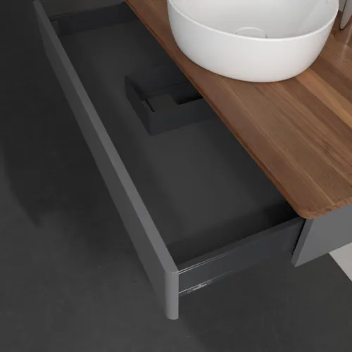Bild von VILLEROY BOCH Antao Waschbeckenunterschrank, 1 Auszug, 1000 x 190 x 500 mm, Front ohne Struktur, Anthracite Matt Lacquer / Warm Walnut #K09052GK
