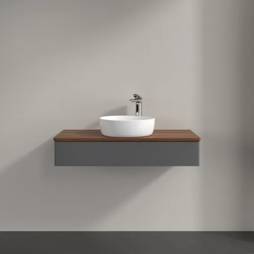 Bild von VILLEROY BOCH Antao Waschbeckenunterschrank, 1 Auszug, 1000 x 190 x 500 mm, Front ohne Struktur, Anthracite Matt Lacquer / Warm Walnut #K09052GK