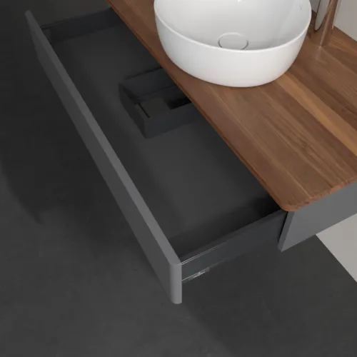 Bild von VILLEROY BOCH Antao Waschbeckenunterschrank, 1 Auszug, 1000 x 190 x 500 mm, Front ohne Struktur, Anthracite Matt Lacquer / Warm Walnut #K09052GK