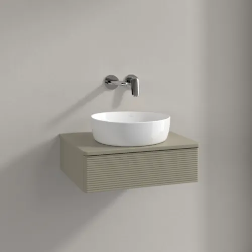 Bild von VILLEROY BOCH Antao Waschbeckenunterschrank, 1 Auszug, 600 x 190 x 500 mm, Front mit Struktur, Stone Grey Matt Lacquer / Stone Grey Matt Lacquer #K07110HK