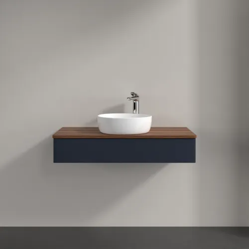 Bild von VILLEROY BOCH Antao Waschbeckenunterschrank, 1 Auszug, 1000 x 190 x 500 mm, Front ohne Struktur, Midnight Blue Matt Lacquer / Warm Walnut #K09052HG