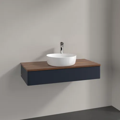 Bild von VILLEROY BOCH Antao Waschbeckenunterschrank, 1 Auszug, 1000 x 190 x 500 mm, Front ohne Struktur, Midnight Blue Matt Lacquer / Warm Walnut #K09052HG